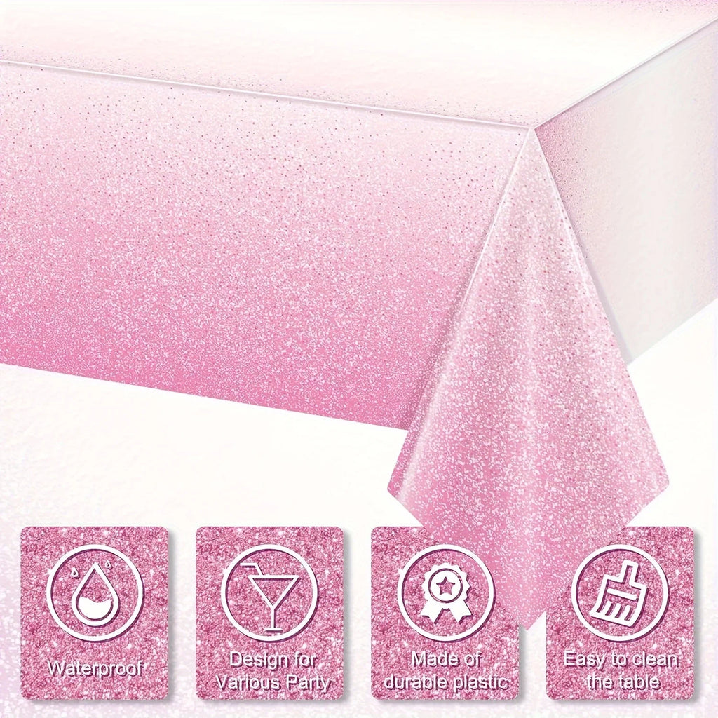 1 Pack, Pink Plastic Tablecloth For Parties, Gradient Pastel Pink Disposable Tablecloth For Rectangular Tables, Light Pink Sprin