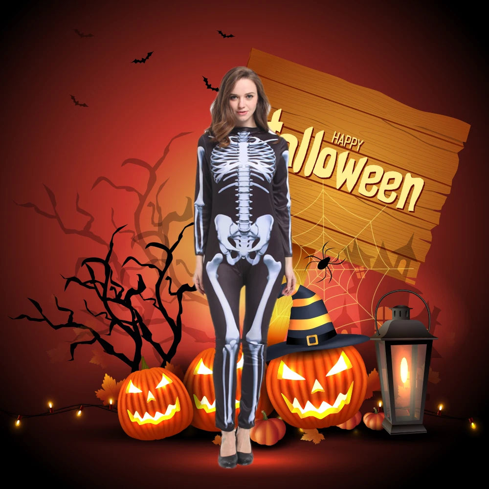 Carnival Halloween Costumes Women Sexy Skull Skeleton Monster Ghost Scary Adult Masquerade Cosplay Costume Lady's Skeleton Suit