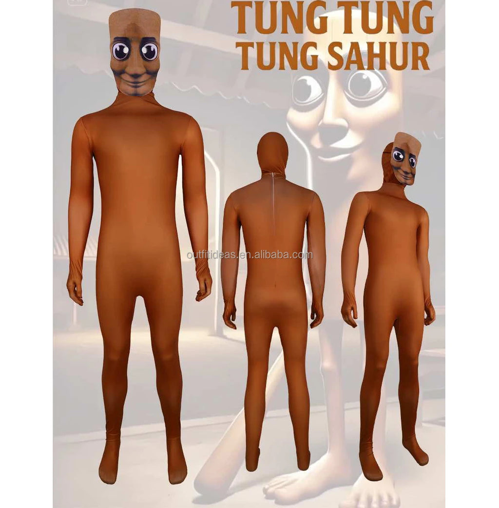 Hypebeast Kid Adult Monster Halloween Cosplay Horror Game Jumpsuit Clothe AI Cartoon Walking Tung Tung Tung Sahur Mascot Costume