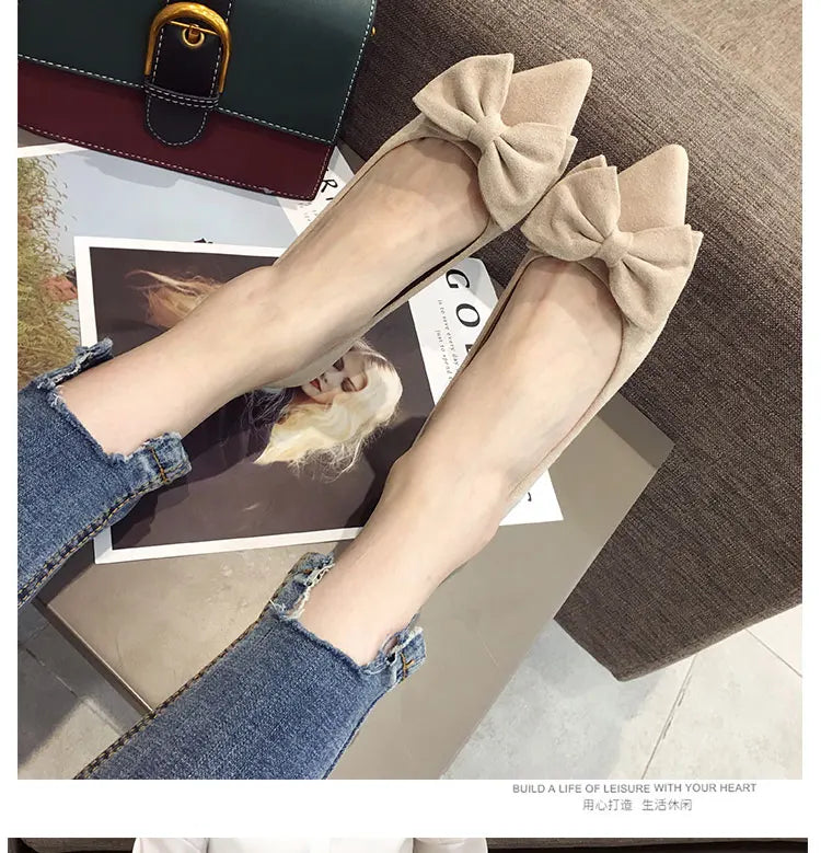 Women's Flats with Bow Pink Flat Heel Shoes for Ladies Shoes for Women Flats Comfortable Butterfly-knot Nude Flats 32 33 34 45
