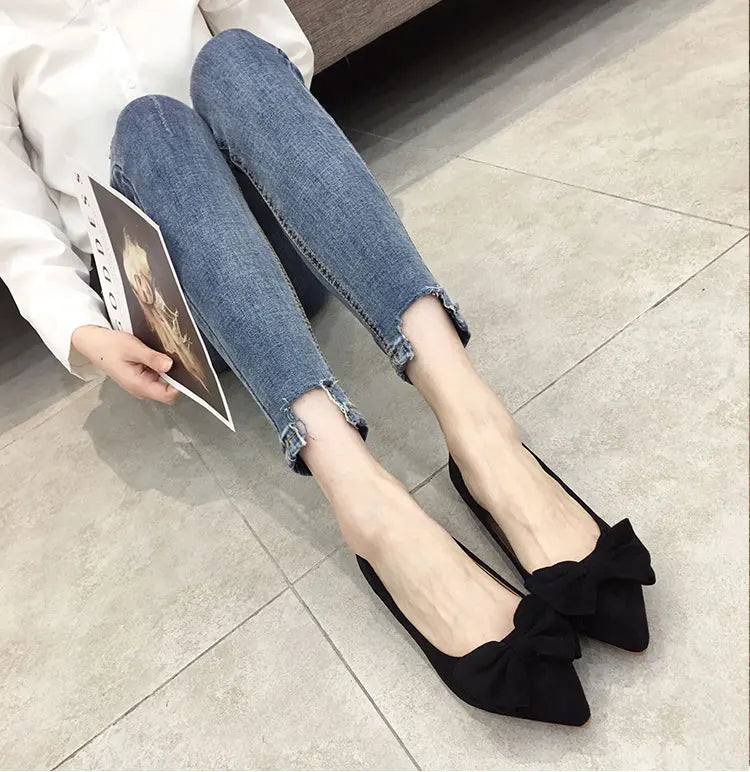 Women's Flats with Bow Pink Flat Heel Shoes for Ladies Shoes for Women Flats Comfortable Butterfly-knot Nude Flats 32 33 34 45