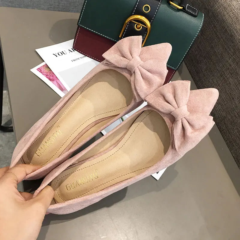 Women's Flats with Bow Pink Flat Heel Shoes for Ladies Shoes for Women Flats Comfortable Butterfly-knot Nude Flats 32 33 34 45