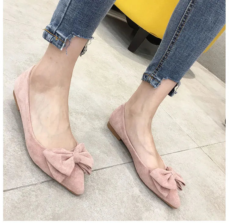 Women's Flats with Bow Pink Flat Heel Shoes for Ladies Shoes for Women Flats Comfortable Butterfly-knot Nude Flats 32 33 34 45