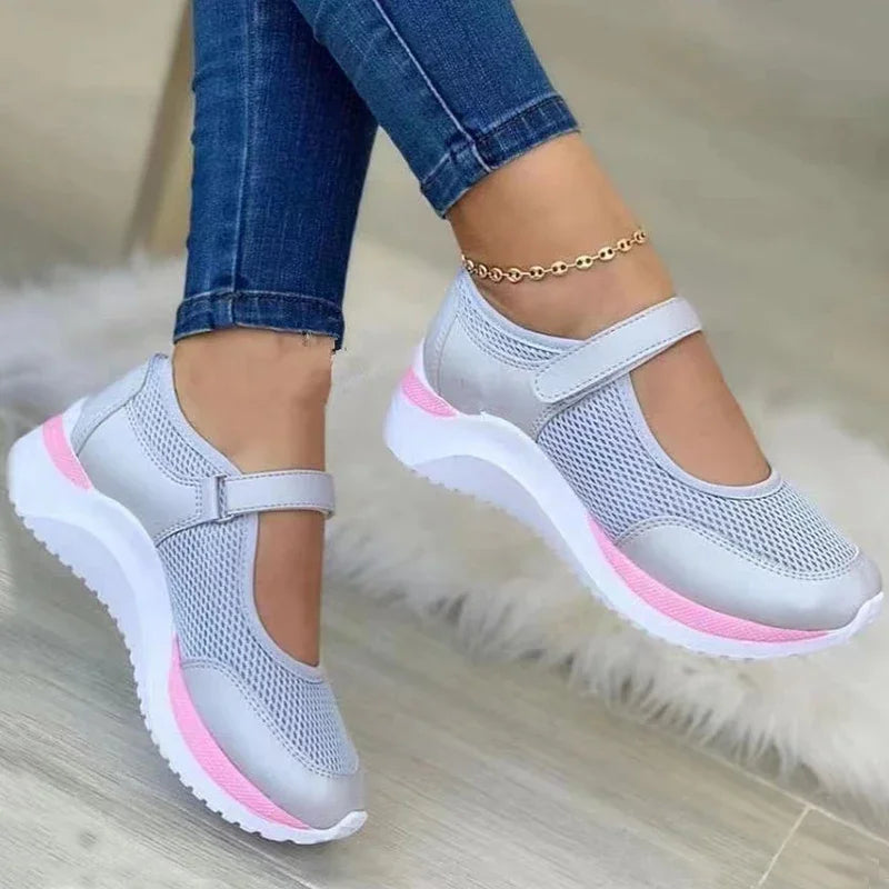 TYN Round Head Knitted Women's Thick Sole Single Shoes Women's Large Grid Casual Women's Shoes Sneakers Women