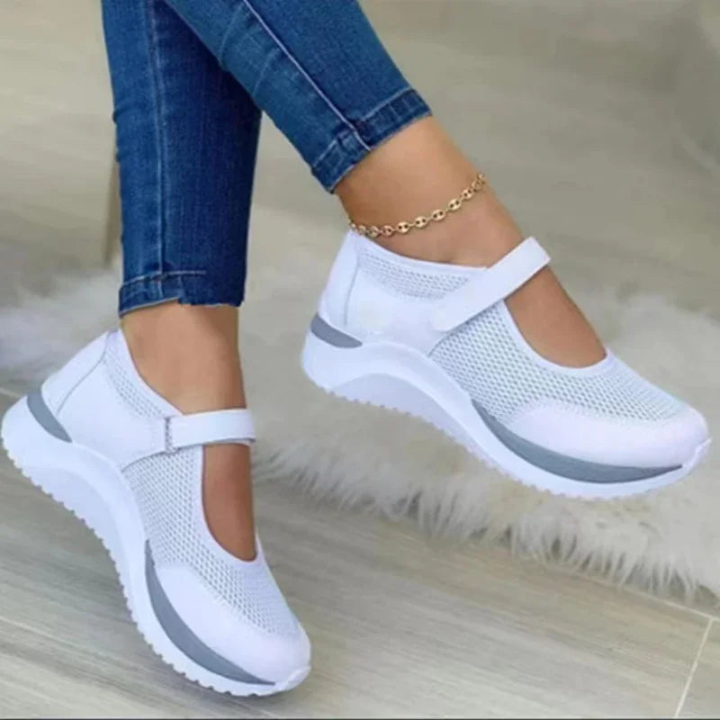 TYN Round Head Knitted Women's Thick Sole Single Shoes Women's Large Grid Casual Women's Shoes Sneakers Women
