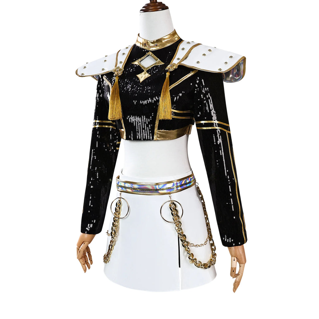 Black Golden  Costume Adult Kids KPop Demon Hunters Rumi Zoey Mira Saja Boys Cosplay Costume for Girls Halloween Party Dress