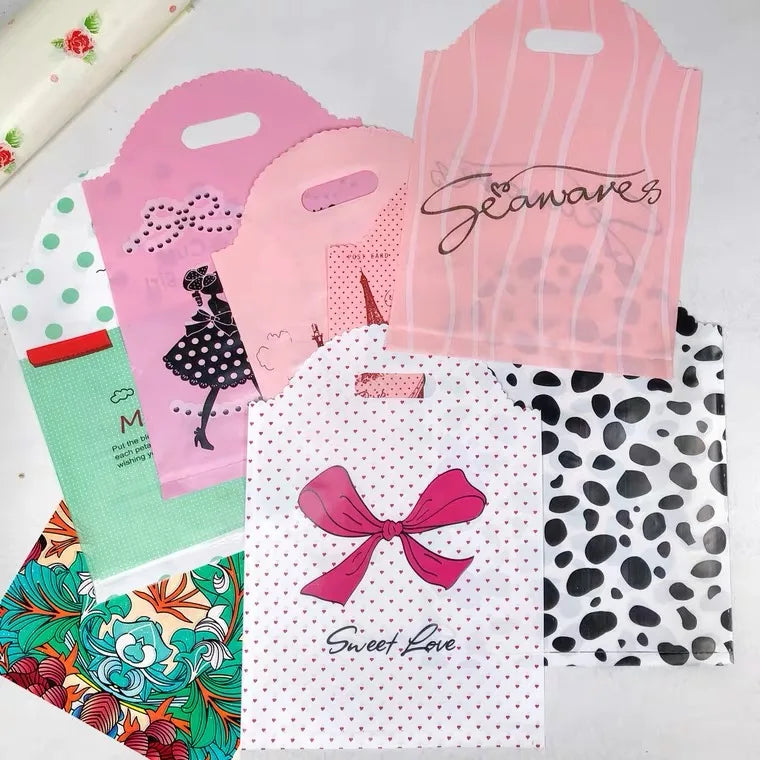 Plastic Bags for Business Shopping, Gift Packaging Bag with Handles, Jewelry Cothing Packing Pouches, 50PCs