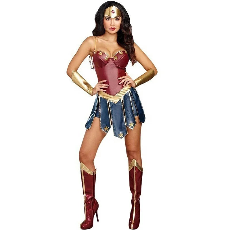 Hot Sexy Wonder Woman Cosplay Halloween Costume Adults Spandex Uniform Suit Pants Dresses Top Skirts Cosplay Parties Christmas