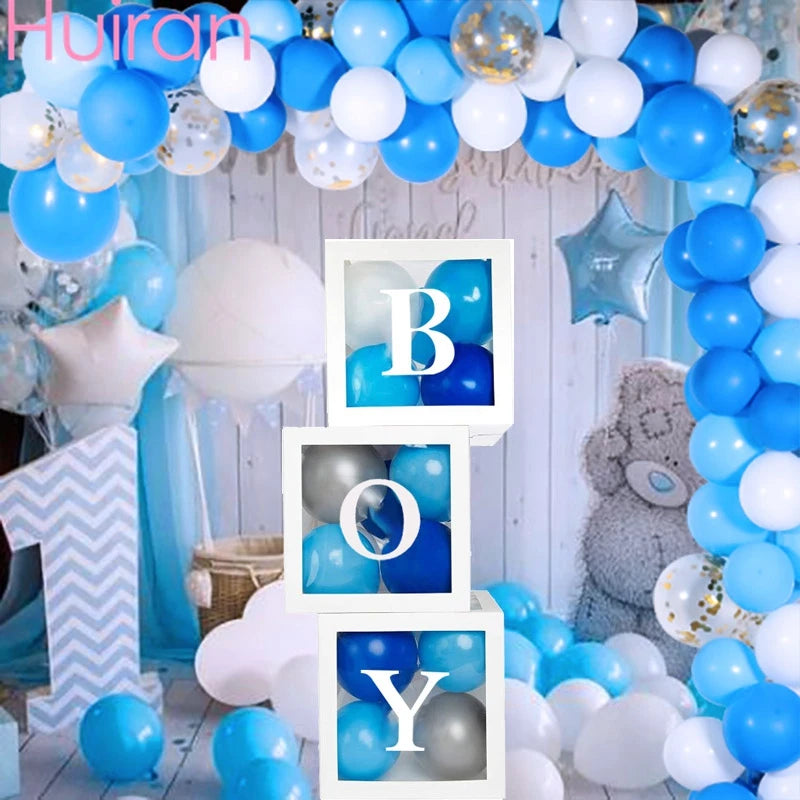 Baby Shower Balloon Box 1st Boy Girl Birthday Party Decorations Kids Transparent Box First One Year Birthday Babyshower Supplies