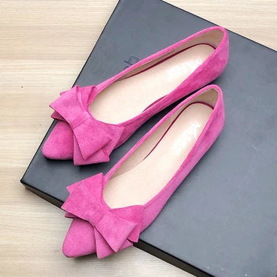 Women Flats with Big Bowknot Red Wedding Shoes Flat Heel Butterfly-knot Soft Sole Small Size 33 34 large size 43 Rose Red Flats