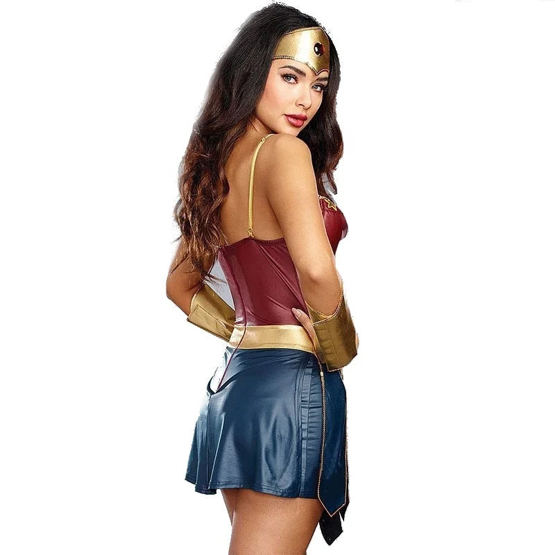 Hot Sexy Wonder Woman Cosplay Halloween Costume Adults Spandex Uniform Suit Pants Dresses Top Skirts Cosplay Parties Christmas