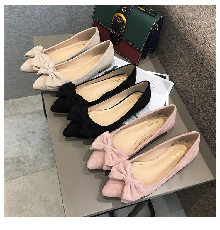 Women's Flats with Bow Pink Flat Heel Shoes for Ladies Shoes for Women Flats Comfortable Butterfly-knot Nude Flats 32 33 34 45