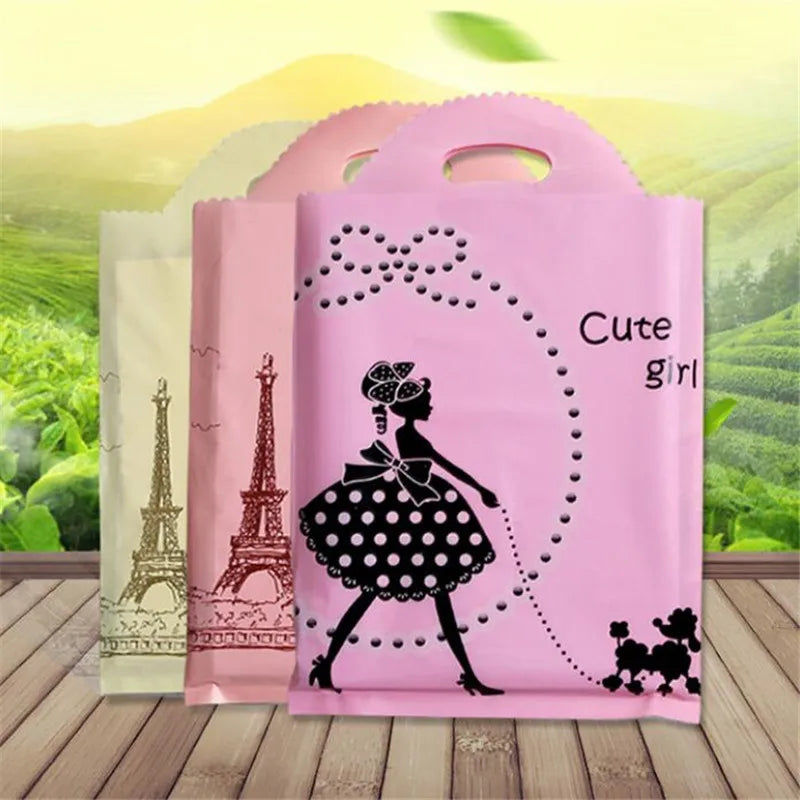 Plastic Bags for Business Shopping, Gift Packaging Bag with Handles, Jewelry Cothing Packing Pouches, 50PCs