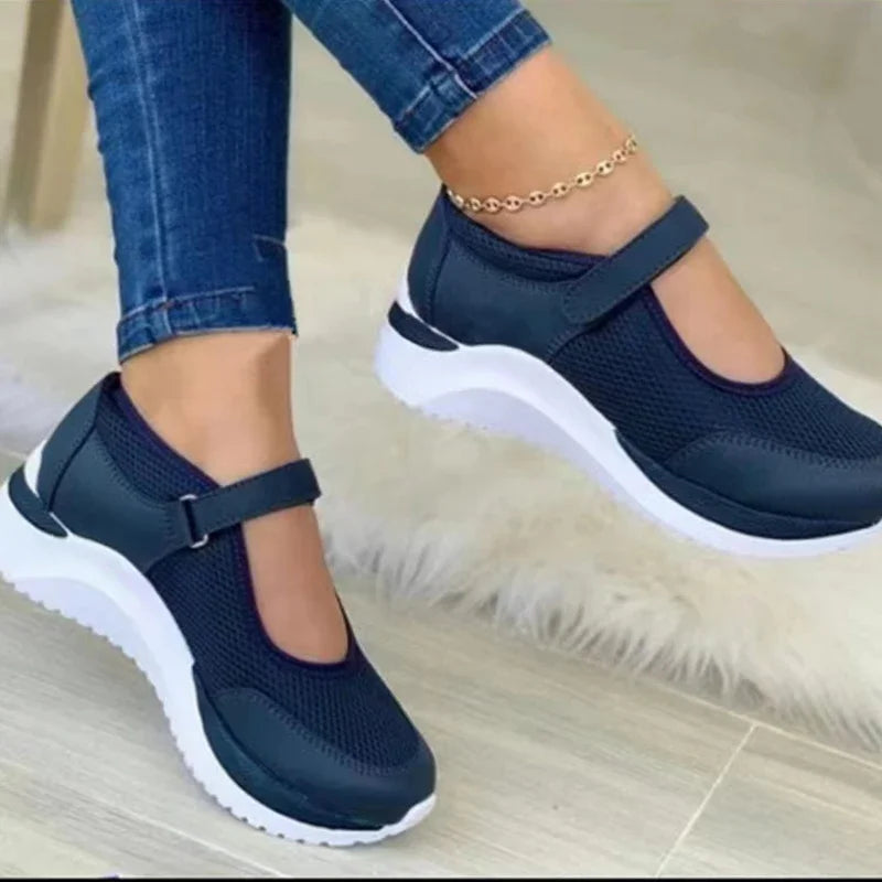 TYN Round Head Knitted Women's Thick Sole Single Shoes Women's Large Grid Casual Women's Shoes Sneakers Women