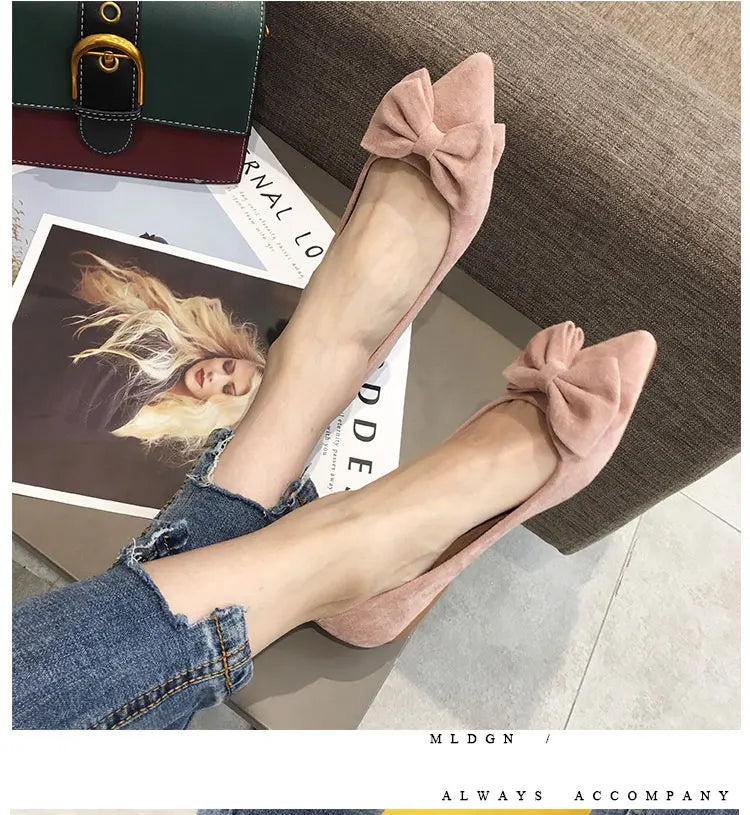 Women's Flats with Bow Pink Flat Heel Shoes for Ladies Shoes for Women Flats Comfortable Butterfly-knot Nude Flats 32 33 34 45
