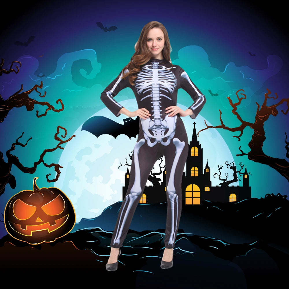 Carnival Halloween Costumes Women Sexy Skull Skeleton Monster Ghost Scary Adult Masquerade Cosplay Costume Lady's Skeleton Suit