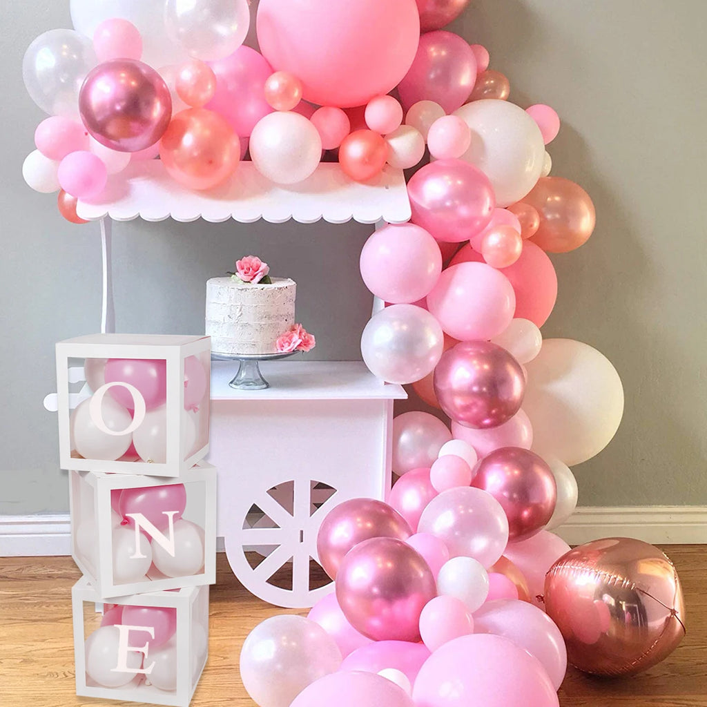 Baby Shower Balloon Box 1st Boy Girl Birthday Party Decorations Kids Transparent Box First One Year Birthday Babyshower Supplies