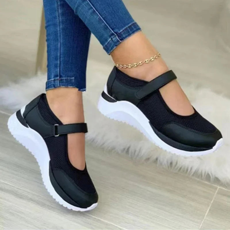 TYN Round Head Knitted Women's Thick Sole Single Shoes Women's Large Grid Casual Women's Shoes Sneakers Women
