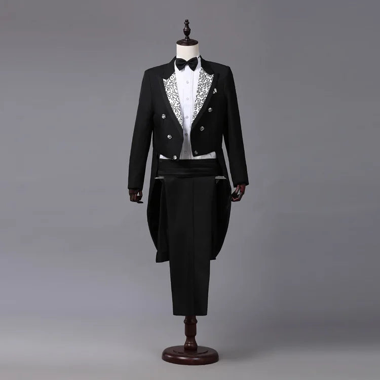 Custom Mens England Style Performance Wear Jacquard Lapel Tail Coat Stage Costumes for Singers Tuxedo Suits