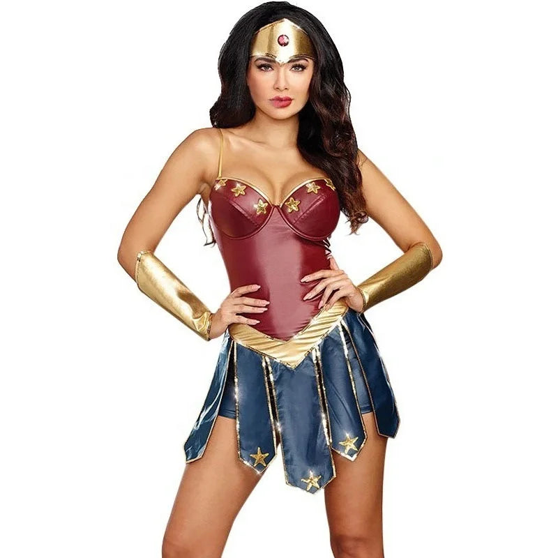 Hot Sexy Wonder Woman Cosplay Halloween Costume Adults Spandex Uniform Suit Pants Dresses Top Skirts Cosplay Parties Christmas