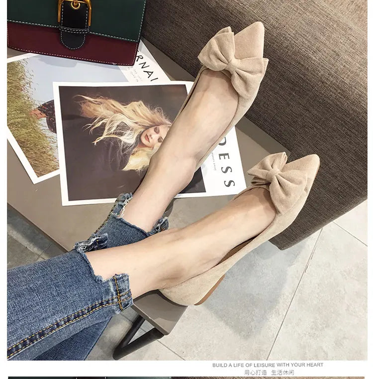 Women's Flats with Bow Pink Flat Heel Shoes for Ladies Shoes for Women Flats Comfortable Butterfly-knot Nude Flats 32 33 34 45