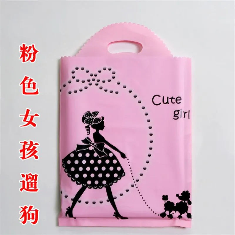 Plastic Bags for Business Shopping, Gift Packaging Bag with Handles, Jewelry Cothing Packing Pouches, 50PCs