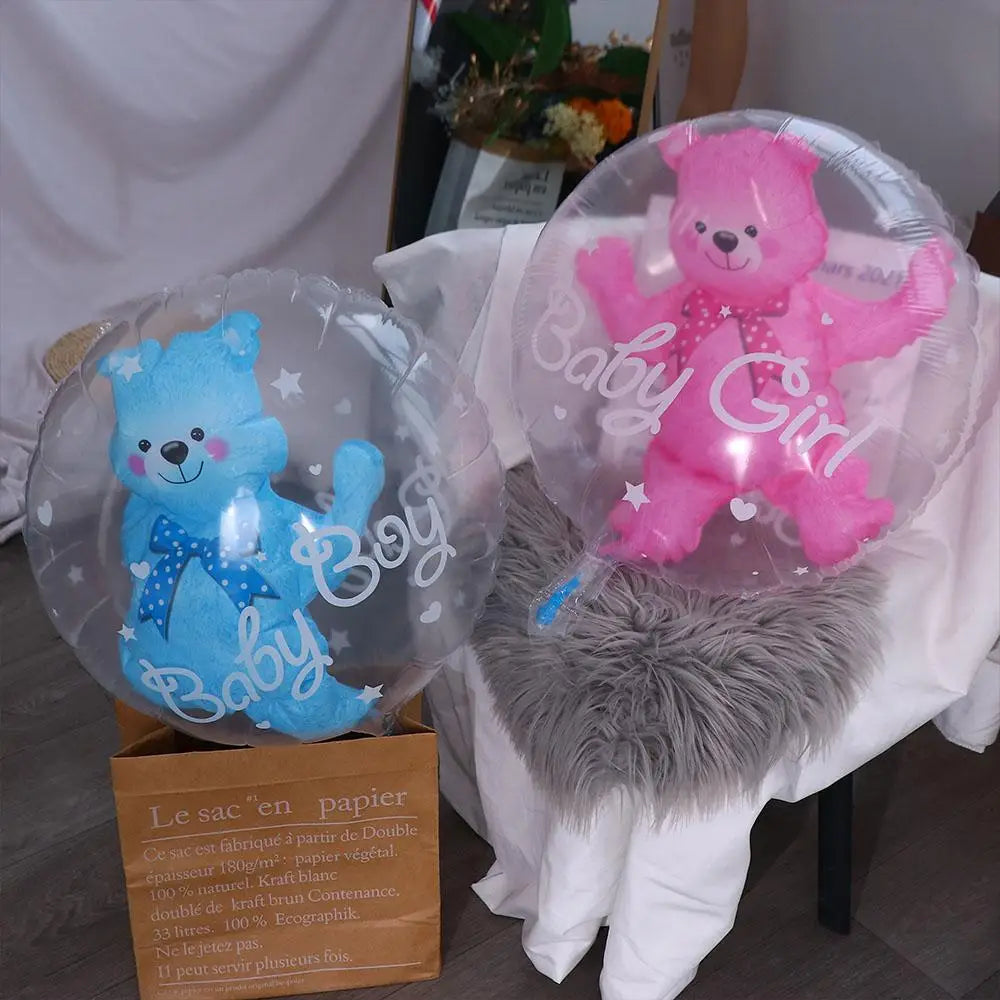 Decoration  Birthday Transparent Double Bubble Foil Blue Pink Bear Balloons Party Supplies Globos