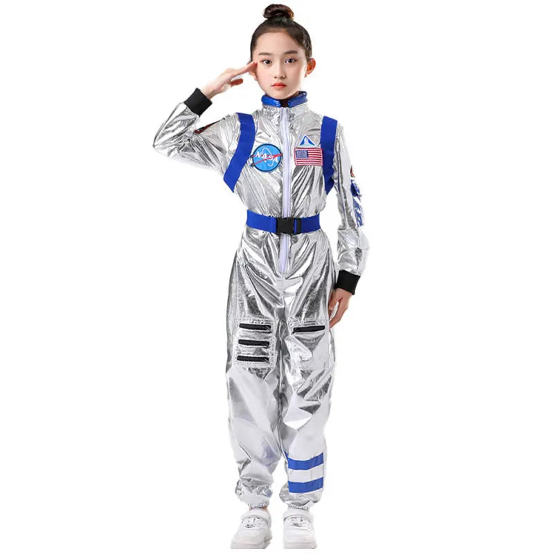 Astronaut Costume Kids Astronaut Silver Jumpsuit Space Themed Party Dress Up Boys Girls Spaceman Cosplay Children Space Suit