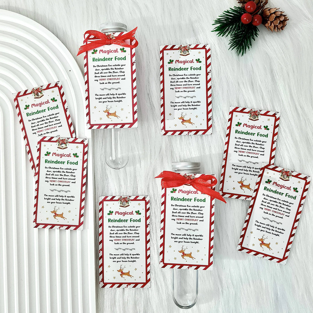10/20sets Plastic Test Tube Christmas Party Packs with Magical Reindeer Food Cards for Christmas Party Decorations Guest Favors