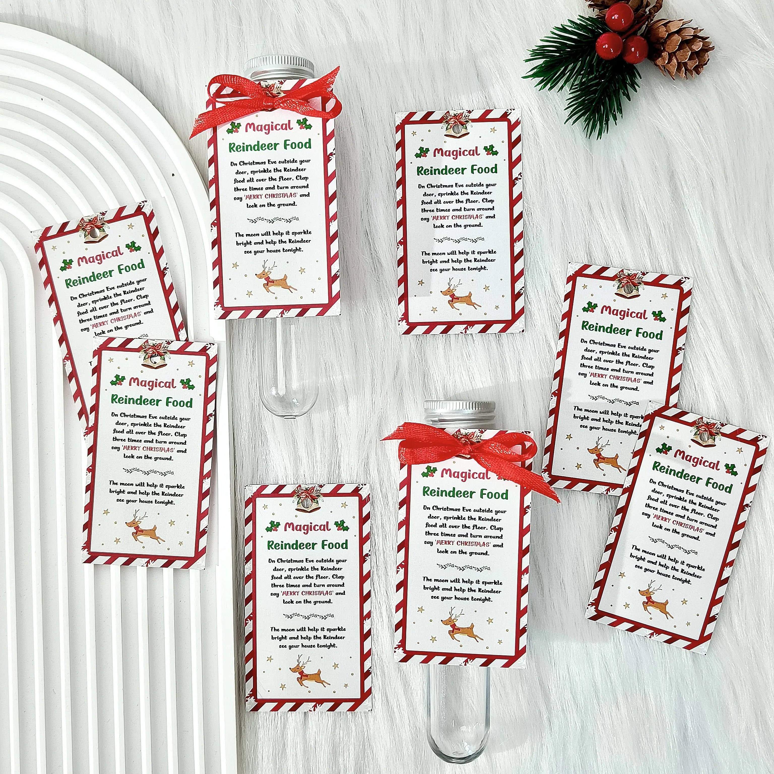 10/20sets Plastic Test Tube Christmas Party Packs with Magical Reindeer Food Cards for Christmas Party Decorations Guest Favors