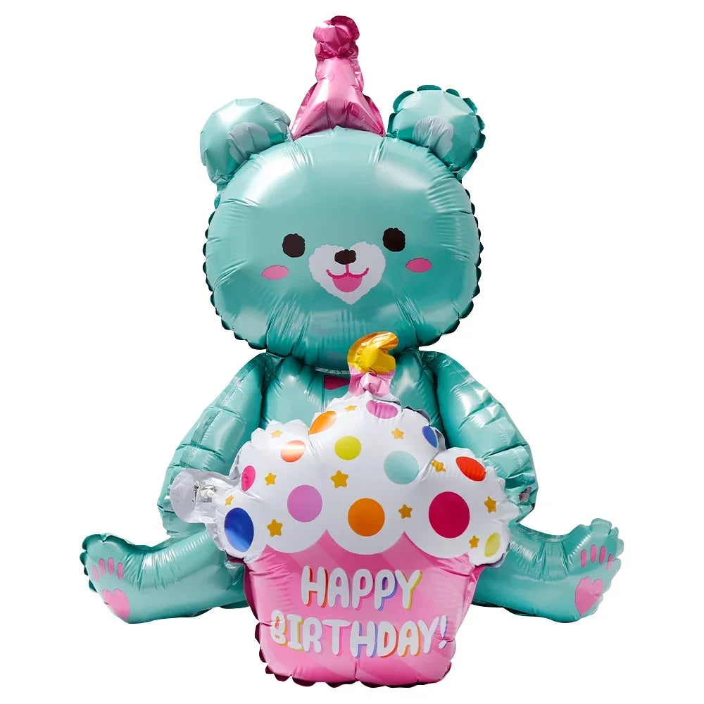 3-Layer Large Cake Balloons  Birthday Cartoon Bear Cake Foil Balloons for Kids Birthday Party Decoration Props Balloon Toys