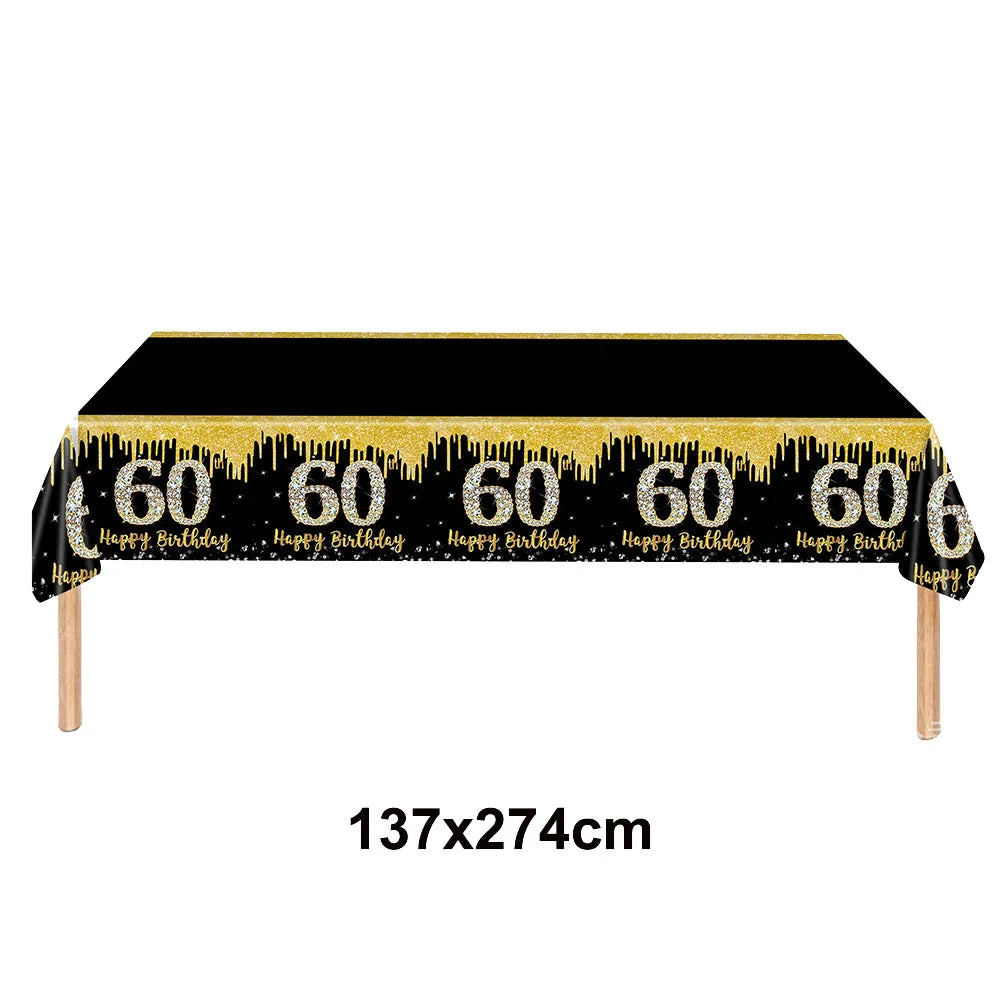 1/3/5packs 40th 50th 60th Birthday Plastic Tablecloth Black Gold Happy 40th/50th/60th Anniversary Party Decors for Men Women