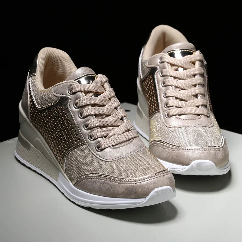 Height Increasing Women's Vulcanized Shoes Light Breathable  Walking Shoes Platform Shoes for Women Wedge Sneakers Handmade