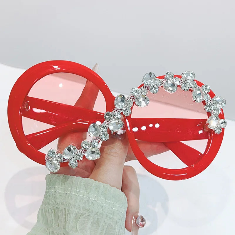 Oversized Round Crystal Women‘s Sunglasses Women Luxury Diamond Shades Lunette De Soleil Femme Googles Big Sunglasses Women
