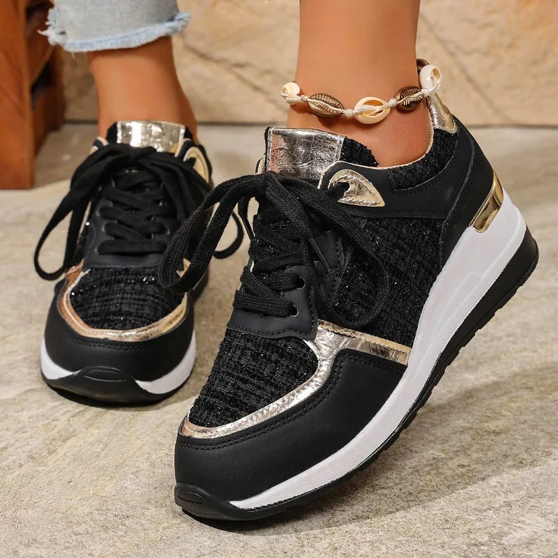 2025 Women Vulcanized Casual Platform Ladies Lightweight Sneakers Tennis Female Women Sneakers Lace-Up Wedge Sport New Shoes