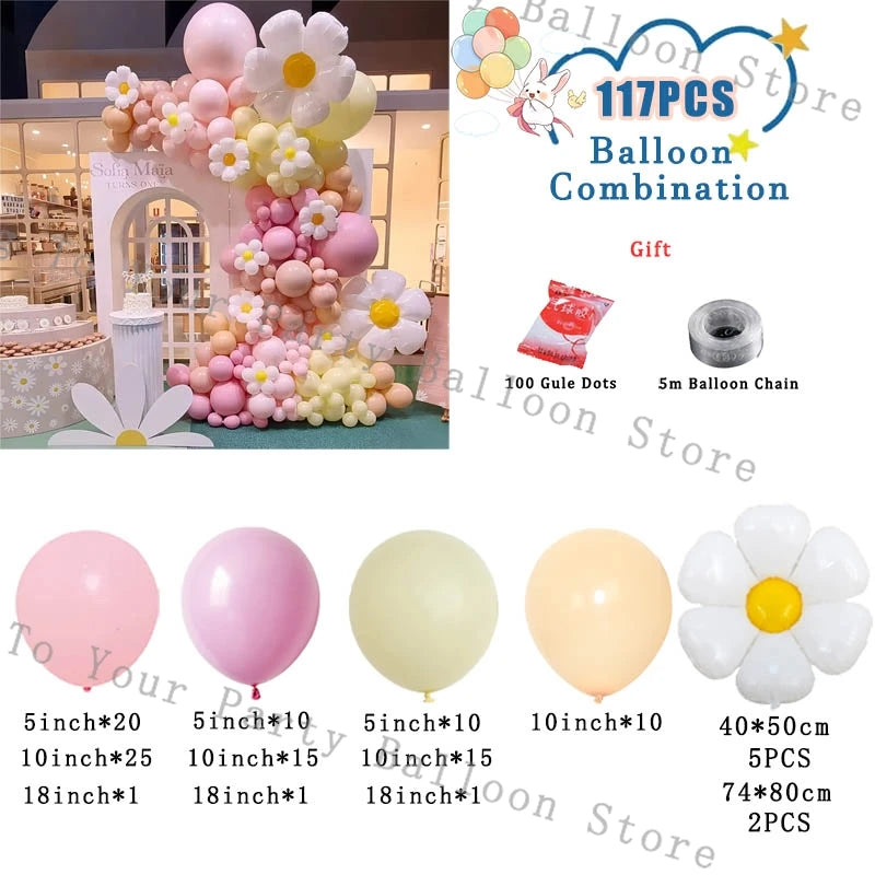 Baby Shower Balloons Garland Arch Kit Daisy Ballon Pink Yelloow Baby Baptism Decorations Birthday Party Wedding Decor Supplies