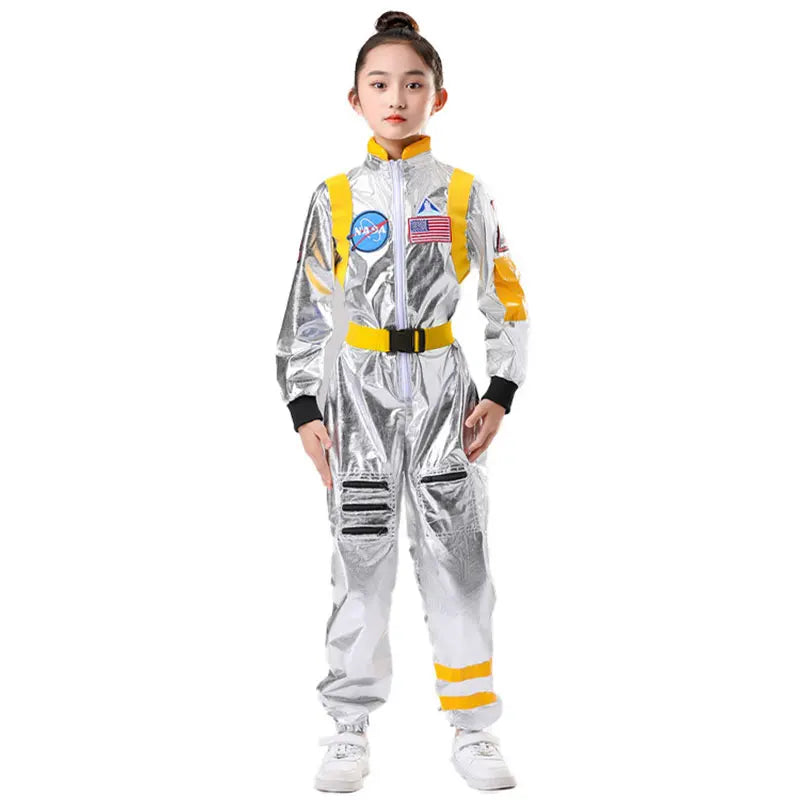 Astronaut Costume Kids Astronaut Silver Jumpsuit Space Themed Party Dress Up Boys Girls Spaceman Cosplay Children Space Suit