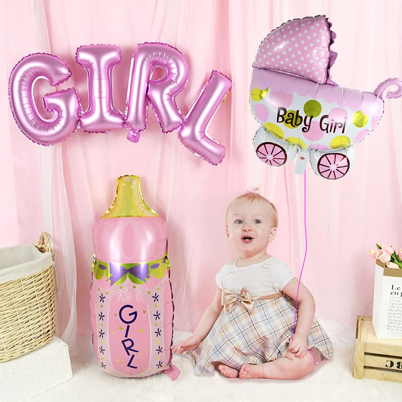 Baby Shower Balloons Set Pink Blue Boy Girl Foil Balloons Baby Bottle Balloon Gender Reveal Party Decoration1st Birthday Gifts