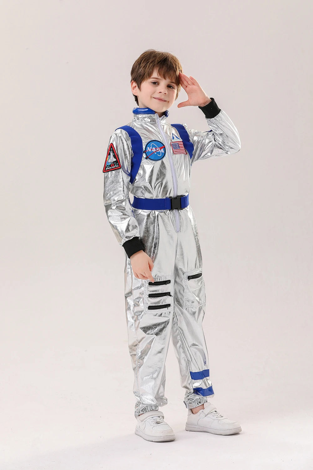 Astronaut Costume Kids Astronaut Silver Jumpsuit Space Themed Party Dress Up Boys Girls Spaceman Cosplay Children Space Suit