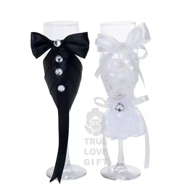 A Pair Exquisite Flute Cup Celebration Romantic Wedding Champagne Cup Lovers Glass Cup Special Gift Suitable for Wedding Party