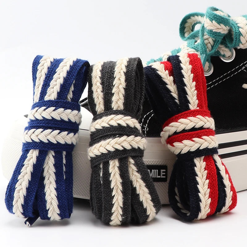 Flat Shoelaces for Sneakers Shoe laces Wide1.5cm Luxury Rainbow Shoelace For Women Man Textured Weave Color Classic Shoestrings