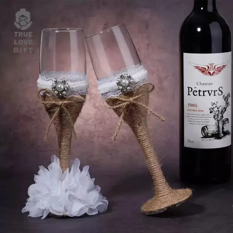 A Pair Exquisite Flute Cup Celebration Romantic Wedding Champagne Cup Lovers Glass Cup Special Gift Suitable for Wedding Party