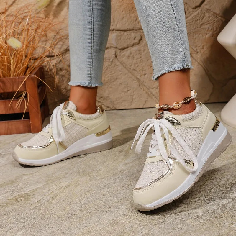 2025 Women Vulcanized Casual Platform Ladies Lightweight Sneakers Tennis Female Women Sneakers Lace-Up Wedge Sport New Shoes