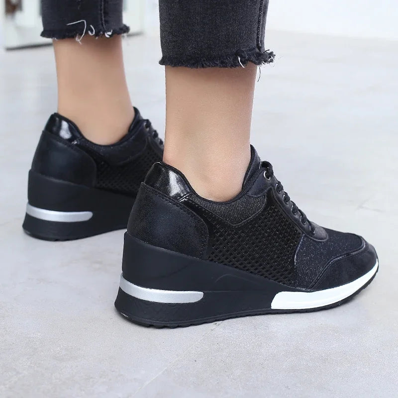 Height Increasing Women's Vulcanized Shoes Light Breathable  Walking Shoes Platform Shoes for Women Wedge Sneakers Handmade