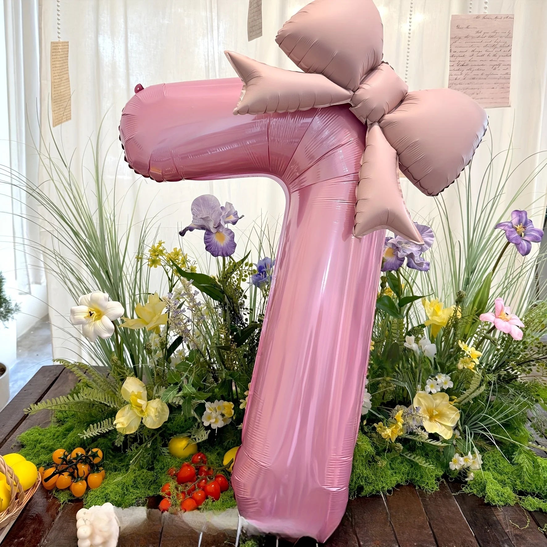 2pcs Large Pink Number-Shaped Foil Balloons with Matte Bow Decorations for Birthday Party, Outdoor Event, Anniversary