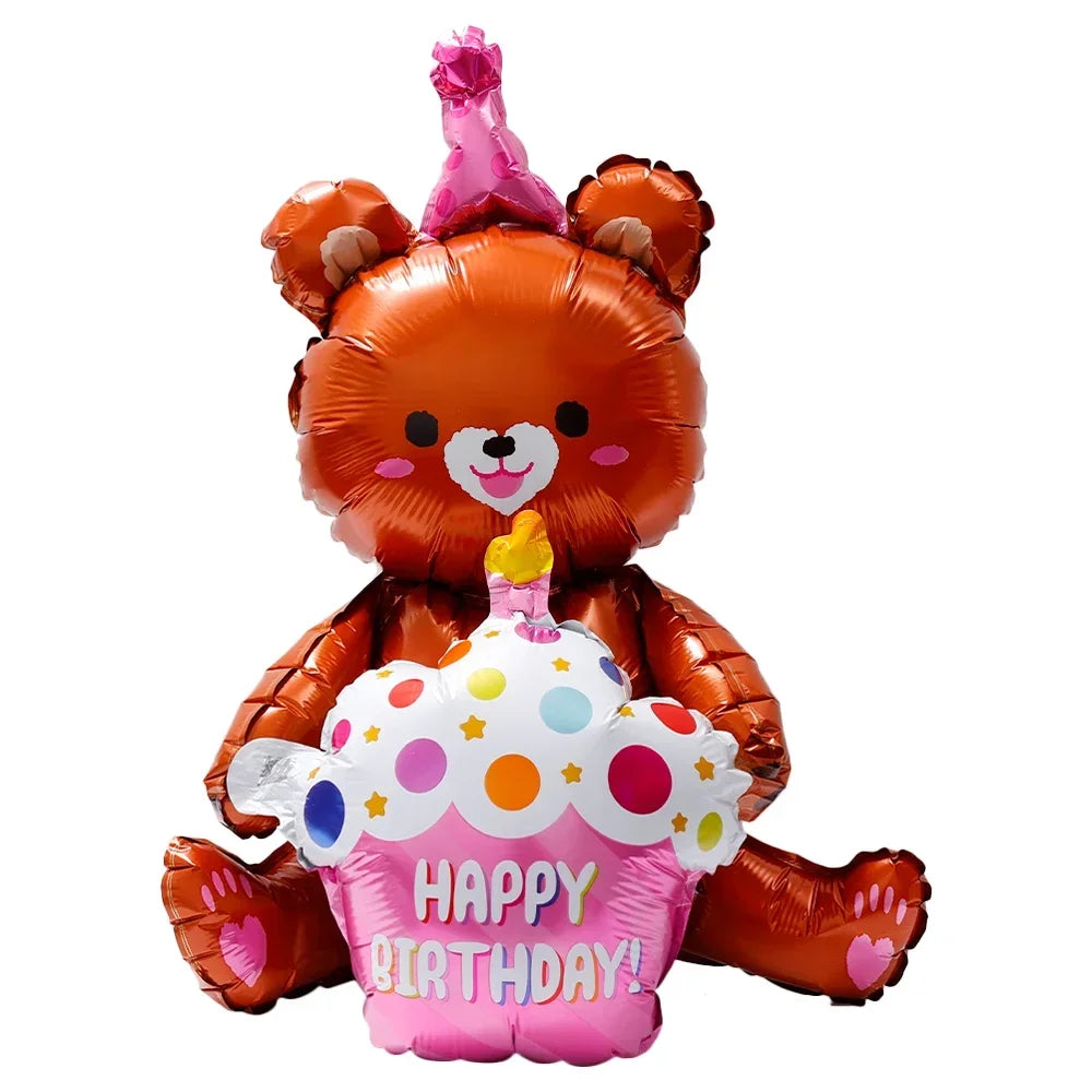 3-Layer Large Cake Balloons  Birthday Cartoon Bear Cake Foil Balloons for Kids Birthday Party Decoration Props Balloon Toys