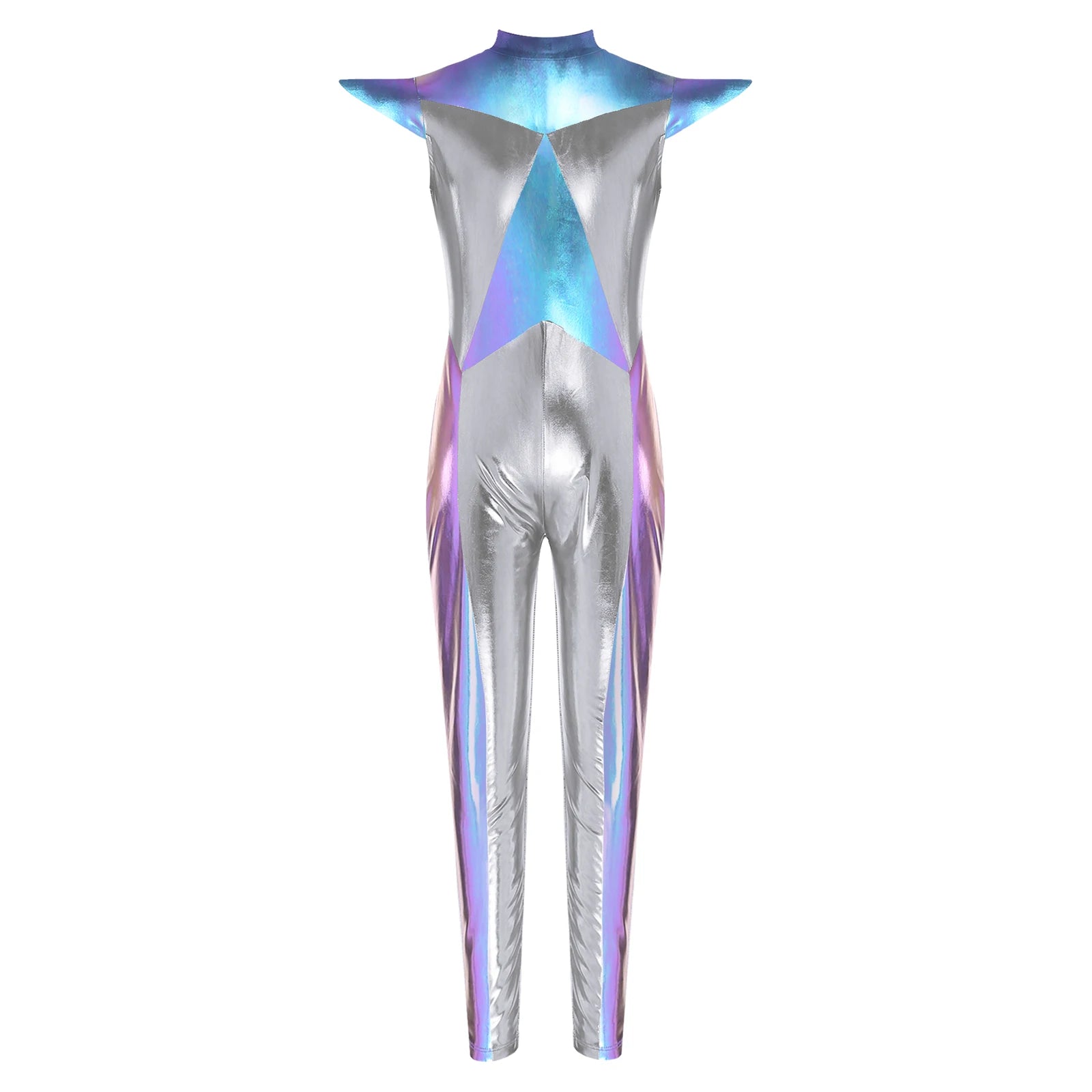 Kids Alien Cosplay Halloween Costume Shiny Bodysuit Astronaut Tech Theme Party Outfit Role Play Jumpsuit Astronaut Dress Up