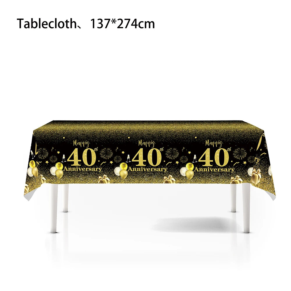 1/3/5packs 40th 50th 60th Birthday Plastic Tablecloth Black Gold Happy 40th/50th/60th Anniversary Party Decors for Men Women