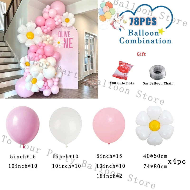 Baby Shower Balloons Garland Arch Kit Daisy Ballon Pink Yelloow Baby Baptism Decorations Birthday Party Wedding Decor Supplies
