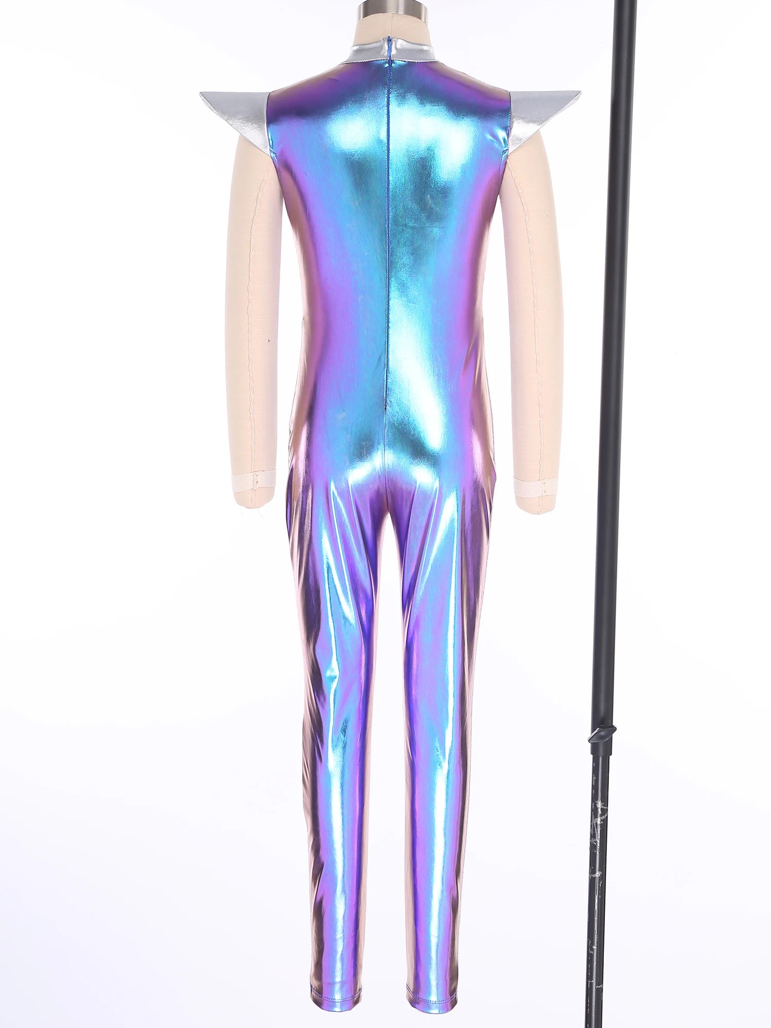 Kids Alien Cosplay Halloween Costume Shiny Bodysuit Astronaut Tech Theme Party Outfit Role Play Jumpsuit Astronaut Dress Up